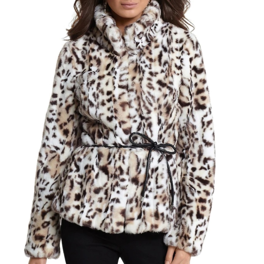 WHBM Leopard Print Faux Fur Jacket